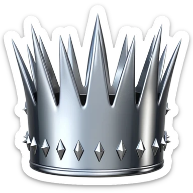 A spiked crown emoji made of silver chrome, sharp yet rounded metallic spikes, glossy reflections, aggressive luxury swag aesthetic, iOS emoji style, centered, clean white background sticker