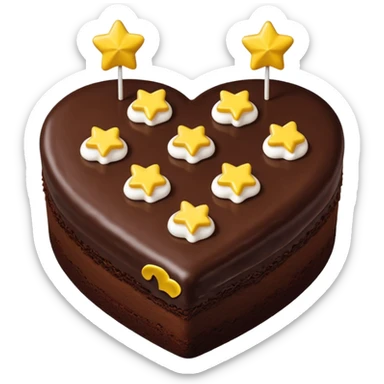 choclate cake heart with white icing on top in the shape of three u's, and yellow, teal, or green star sprinkles sticker