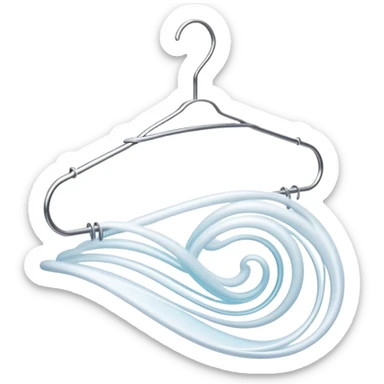 Abstract swirling energy forming clothing hanger with subtle style elements flowing around it, ethereal wardrobe definition symbol sticker