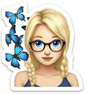 gorgeous anime lady with blue eyes and glasses butterflies and beautiful blonde hair sticker