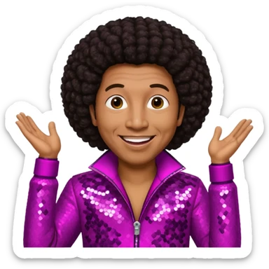 Smokey Robinson with long dark brown afro hair, magenta sequin outfit  sticker