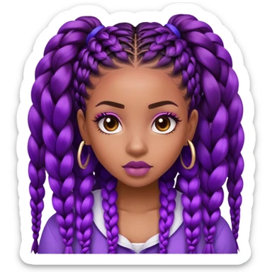 baddie with edges big lips long lashes cute box braid purple fade at the end of the braids sticker