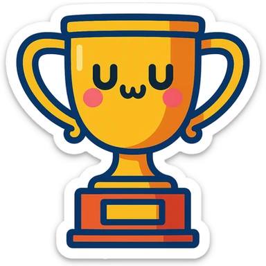 sports trophy with an uwu face, vibrant colors, cheerful expression sticker