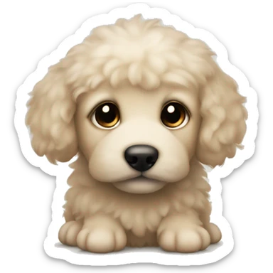 Small beige fluffy puppy with round floppy ears and black snout and ears sticker