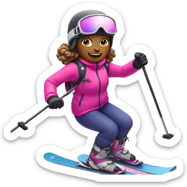 Skiing girl with pink skies sticker