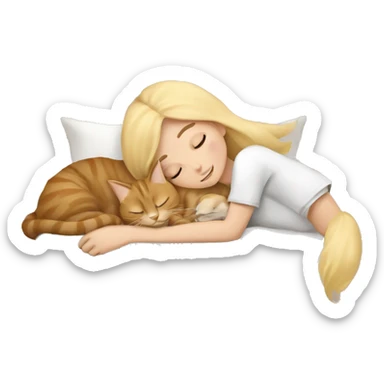 Pretty blonde girl sleeping with her beige main coon cat sticker