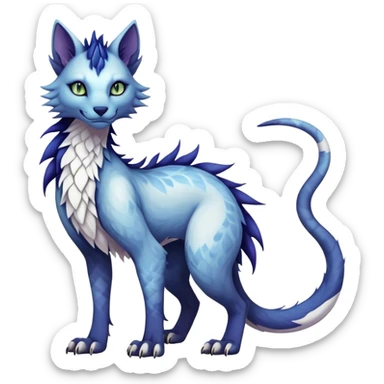 Kawaii dark edgy fantasy ethereal feline-vernid-sergal-fursona animal creature with a tufted tail full body with intricate markings  sticker
