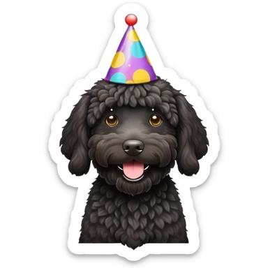 Black labradoodle party hat sticker