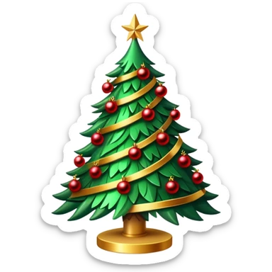 Christmas tree with red tinsel and gold ornaments  sticker