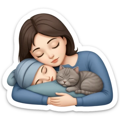 Grey scottish fold cat and brunette woman sleeping together  sticker