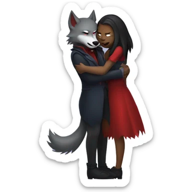 Create a wolf animal hugging a vampire girl sticker