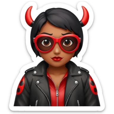 a badass villain ladybug beetle thug with sunglasses and a leather jacket sticker