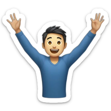 asian man with arms raised above head, excited! sticker