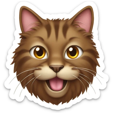 Fluffy brown cat with mouth open tongue out sticker