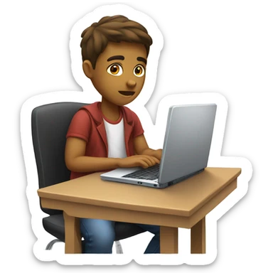 student sitting and typing a text in a computer sticker