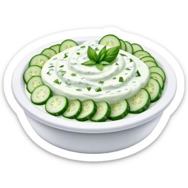Cinematic Realistic Tzatziki Dish Emoji, featuring a creamy, tangy yogurt sauce with cucumber and herbs rendered with soft textures and cool, refreshing lighting. sticker