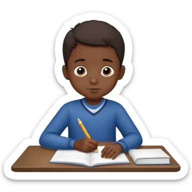 a little dark-skinned boy doing his homework
 sticker