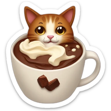 Brown cat as cream brownie dessert in a cup with sht emoji on the right sticker