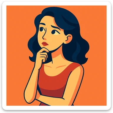 a beautiful girl thinking, elegant, soft lighting, expressive face, modern illustration style sticker