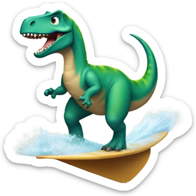 A dinosaur surfing  sticker