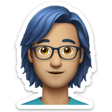 30 year old man with glasses and blue shoulder length hair  sticker