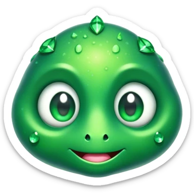 Cinematic Cute Green Bugdie Portrait Emoji, Head tilted playfully and inquisitively, featuring a glossy, vibrant emerald exoskeleton with intricate patterns, round, sparkling multifaceted eyes filled with curiosity, Simplified yet irresistibly adorable features, highly detailed, glowing with a warm, friendly glow, high shine, affectionate and lively, stylized with a touch of whimsy, bright and endearing, soft glowing outline, capturing the essence of a mischievous yet charming bug, so playful it feels like it could buzz out of the screen and into your arms! sticker