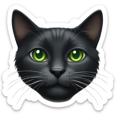 a black and white cat with green eyes and white ling whiskers sticker