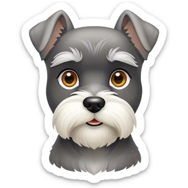 Cinematic Noble Miniature Schnauzer Portrait Emoji, Standing with a proud and stately demeanor, showcasing a sharply defined, salt-and-pepper fur with distinguished eyebrows and a confident, alert expression, simplified yet exquisitely detailed, glowing with a refined, dignified radiance, high shine, exuding intelligence and classic noble charm, soft glowing outline, capturing the essence of a noble Miniature Schnauzer that commands attention with effortless style! sticker