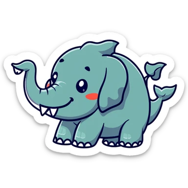 piranha with elephant trunk and tusks, playful look sticker