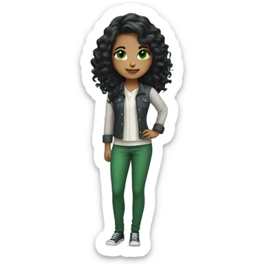 Beautiful girl,Black hair,wavy hair，long hair, green eyes, nice clothes sticker