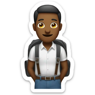 A simple man, travels and hold his backpack Suspenders with his hands sticker