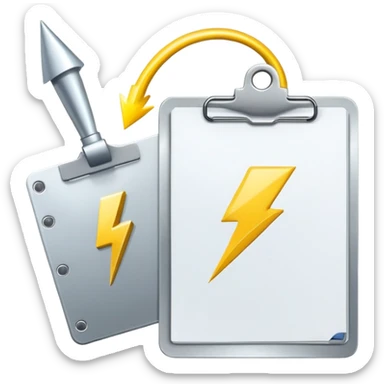 gear with checkmark and lightning bolt with clipboard sticker