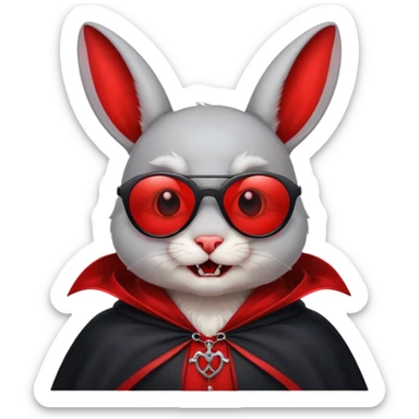 Vampire animal, bunny in red collar cloak, red eye, fangs, sunglasses sticker