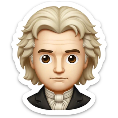 Cinematic Realistic Beethoven Pop Culture Emoji, featuring an evocative portrayal of the legendary composer rendered with delicate textures and emotive lighting. sticker