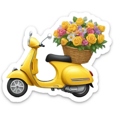 A bright Vespa scooter with a basket of flowers attached. sticker