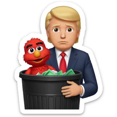 trump stuffing elmo in trash can sticker