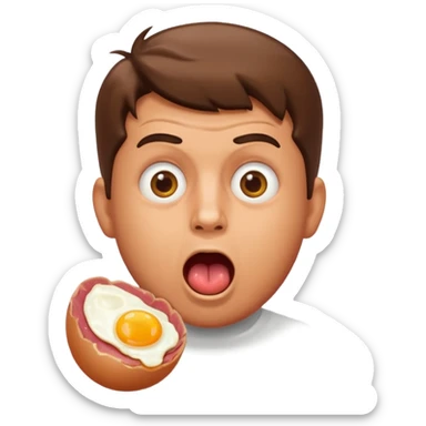 Beef with egg on it with a hungry guy wanting to eat it sticker