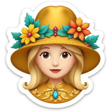 hat with autumn leaves and flowers, 3d emogis sticker