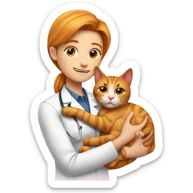 cat cuddles ginger veterinarian girl  sticker