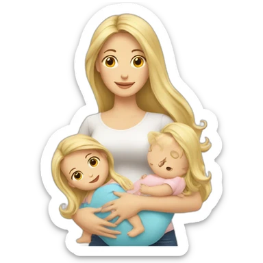 long hair blonde mother with 2 female babies sticker