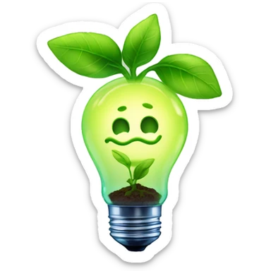 a plant sprout inside a glowing idea lightbulb sticker
