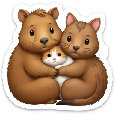 capybara and a cat cudding with each other sticker