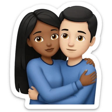 Black girl with black hair, and white boy with dirty blonde hair loving sticker