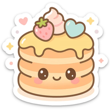 aesthetic pancake, trendy teen girl style, glossy highlights, fun toppings, Instagram aesthetic sticker