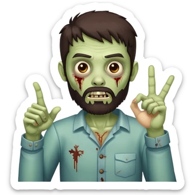 zombie pointing gesture with dark brown hair and short full beard sticker