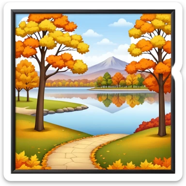 a park with a lake in autumn season sticker