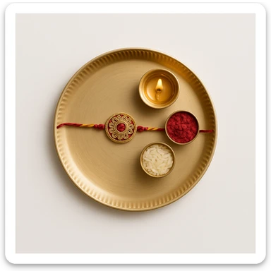 A simple rakhi thali with a rakhi, diya, and roli chawal, minimal and elegant design sticker