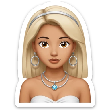 latina makeup olsun, saçları düz, halka küpeler büyük gümüş renginde olsun, kolye taksın ve beyaz bir Bandeau top kıyafet giyisin sticker