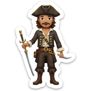 Pirate full body with dark brown wavy hair and mustache  sticker