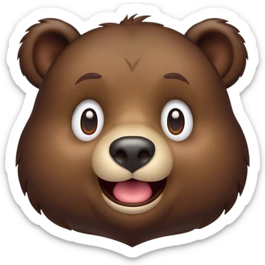 Cinematic Comical Bear Portrait Emoji, Head tilted dramatically with an exaggeratedly amused expression, featuring a striking, glossy dark brown fur with bold fur texture, wide, expressive eyes filled with playful disbelief, Simplified yet hilariously expressive features, highly detailed, glowing with a slightly sassy glow, high shine, dramatic yet playful, stylized with an air of cheeky wilderness mischief, bright and endearing, soft glowing outline, capturing the essence of a spirited and over-the-top bear, so meme-worthy it feels like it could roar its way into internet fame instantly! sticker